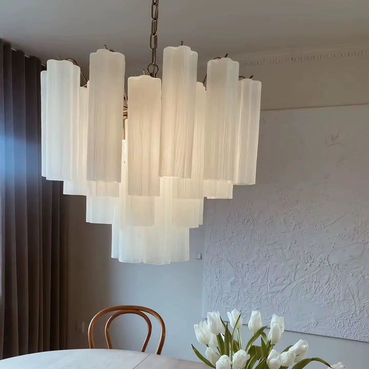 Modern White Pleated Glass Chandelier