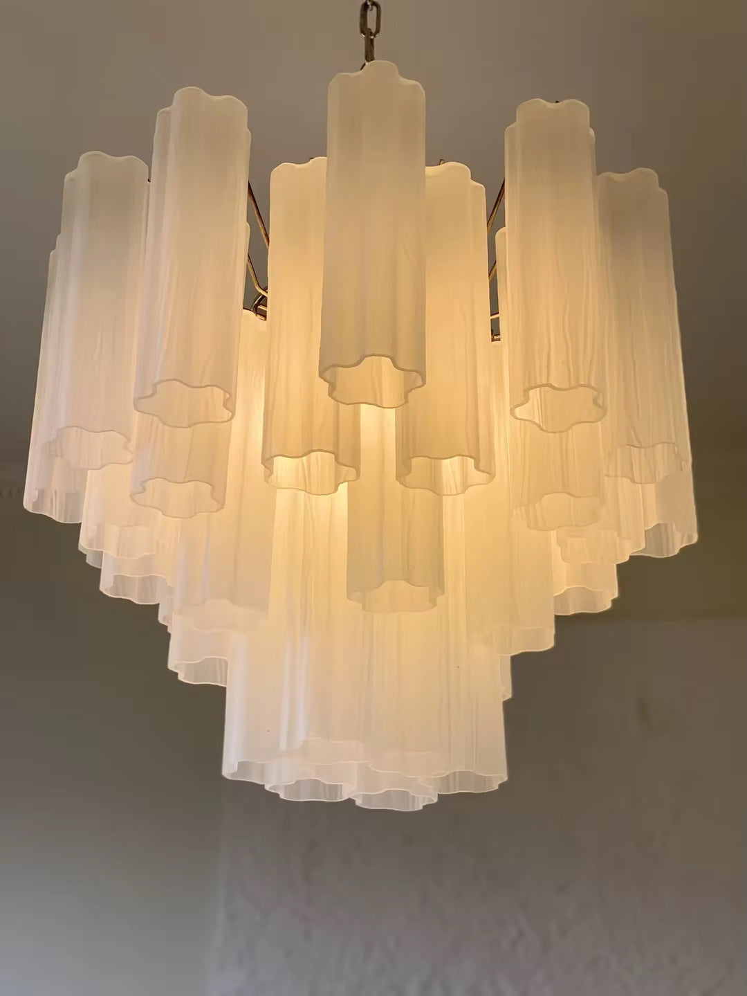 Modern White Pleated Glass Chandelier