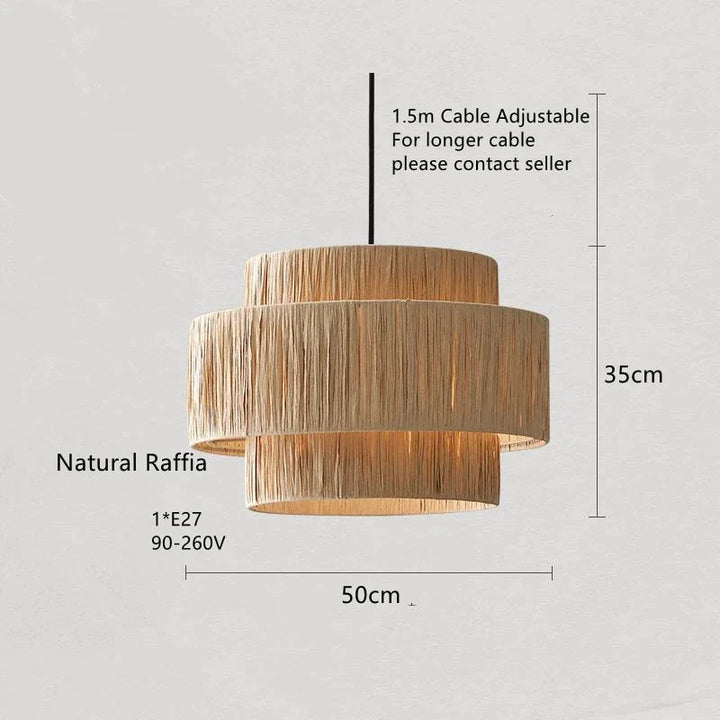 Layered Pendant Light with Woven Natural Shade