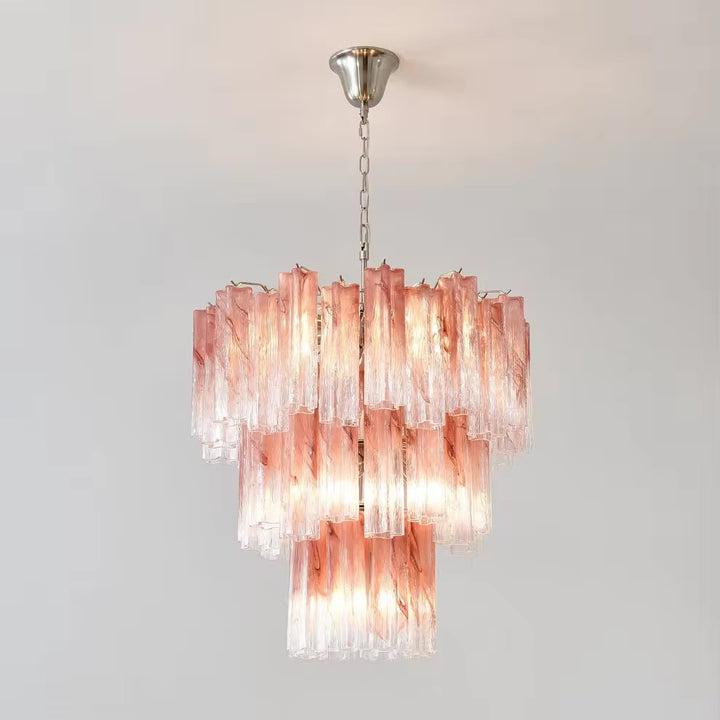 Peach Textured Glass Tiered Chandelier