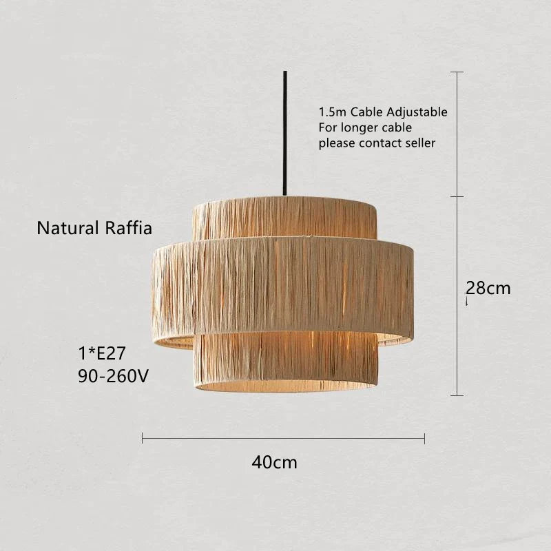 Layered Pendant Light with Woven Natural Shade