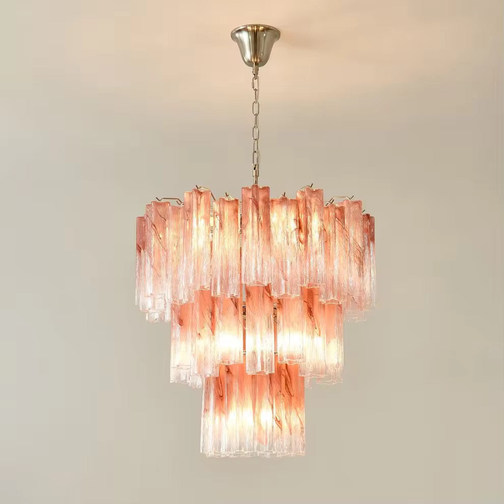 Peach Textured Glass Tiered Chandelier
