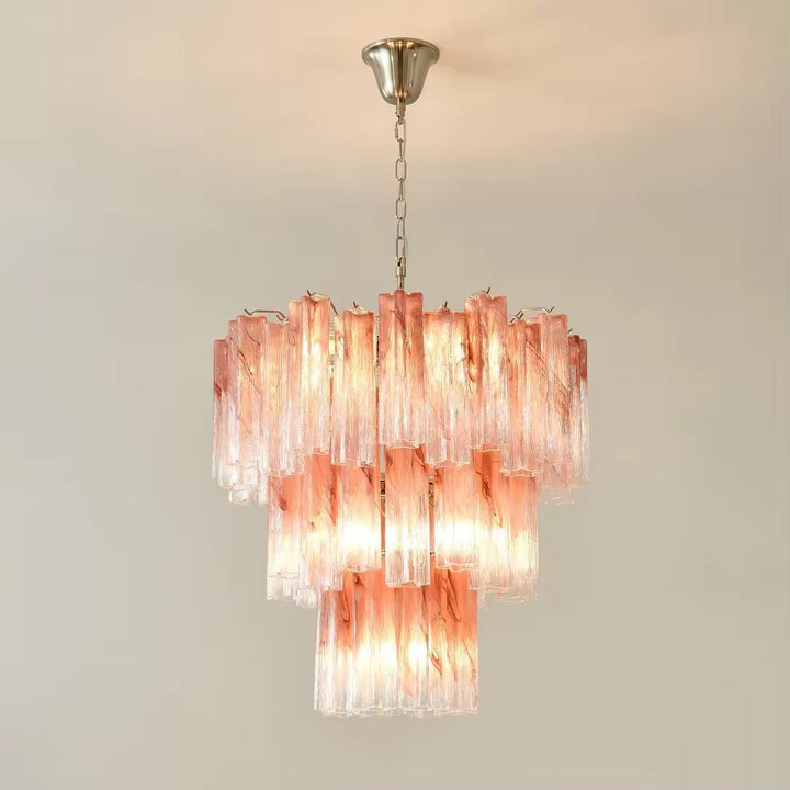 Peach Textured Glass Tiered Chandelier