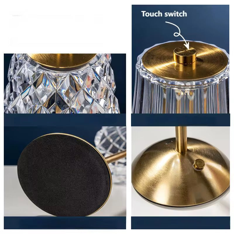 Crystal Shade Rechargeable Gold Table Lamp
