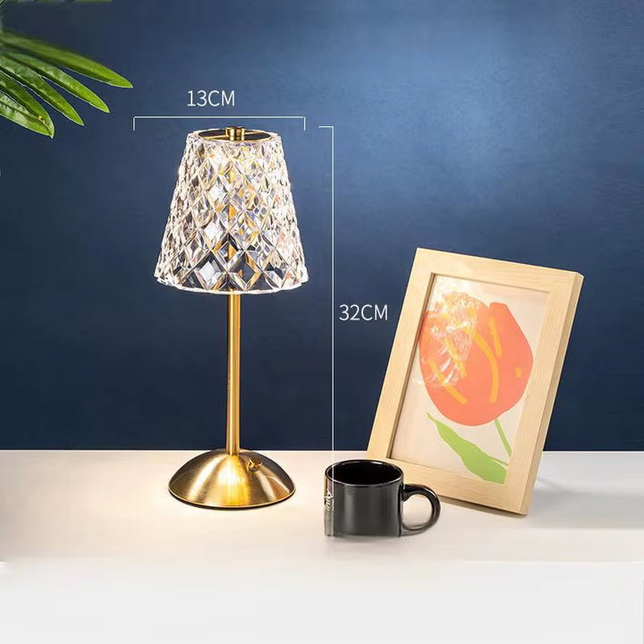 Crystal Shade Rechargeable Gold Table Lamp