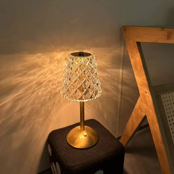Crystal Shade Rechargeable Gold Table Lamp