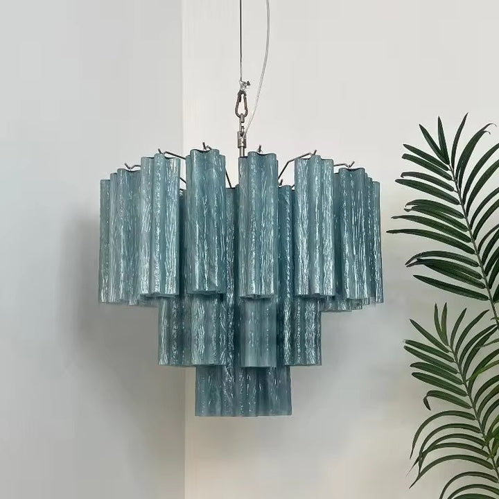 Blue Ribbed Glass Chandelier