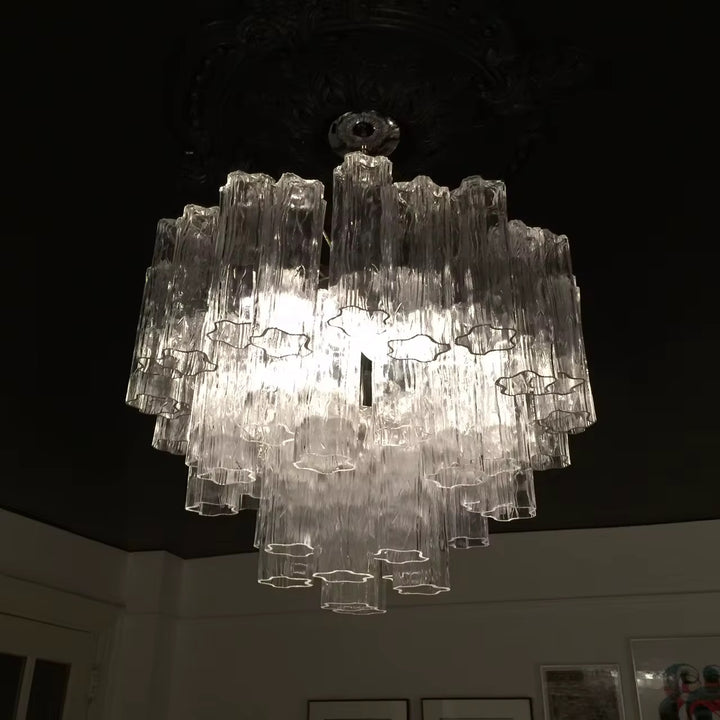 Clear Ribbed Glass Tiered Chandelier