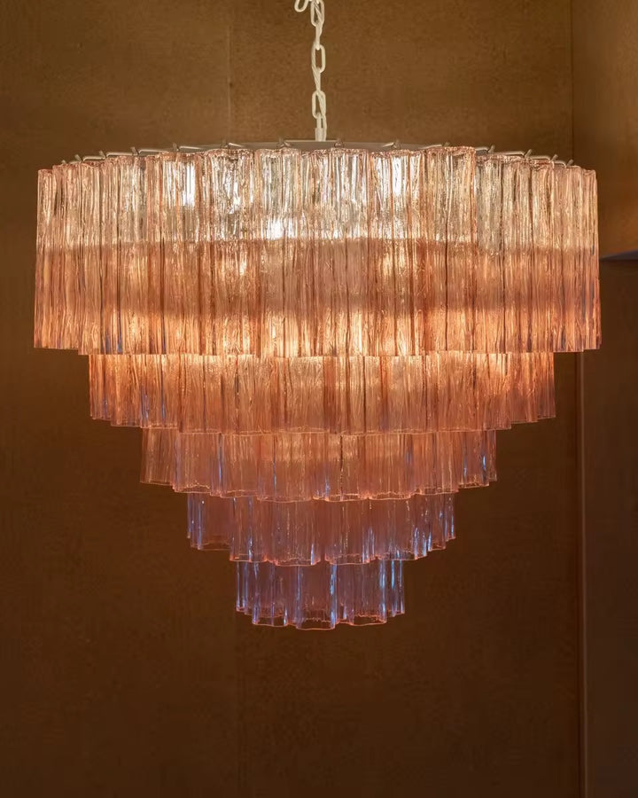 Cascading Amber Glass Tiered Chandelier