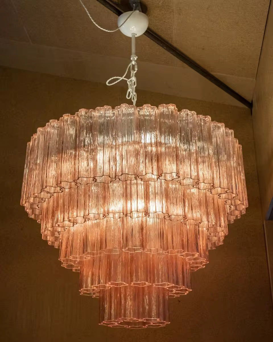 Cascading Amber Glass Tiered Chandelier