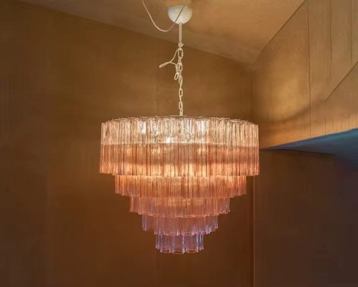 Cascading Amber Glass Tiered Chandelier