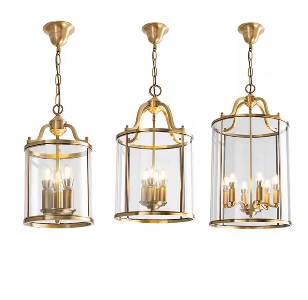 Brass or Black Glass Pendant Chandelier