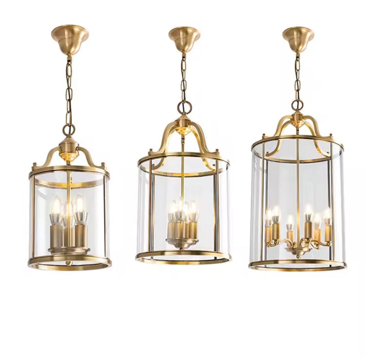 Brass or Black Glass Pendant Chandelier