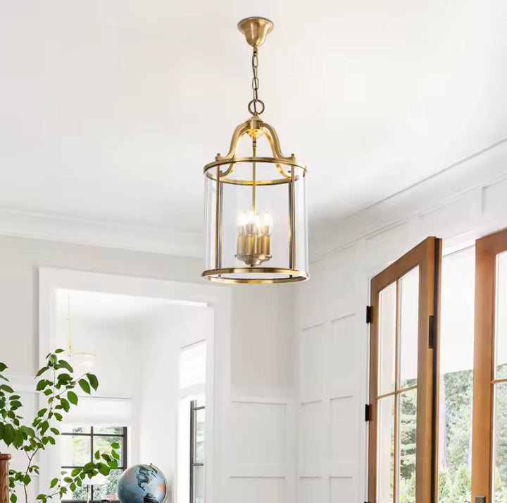 Brass or Black Glass Pendant Chandelier