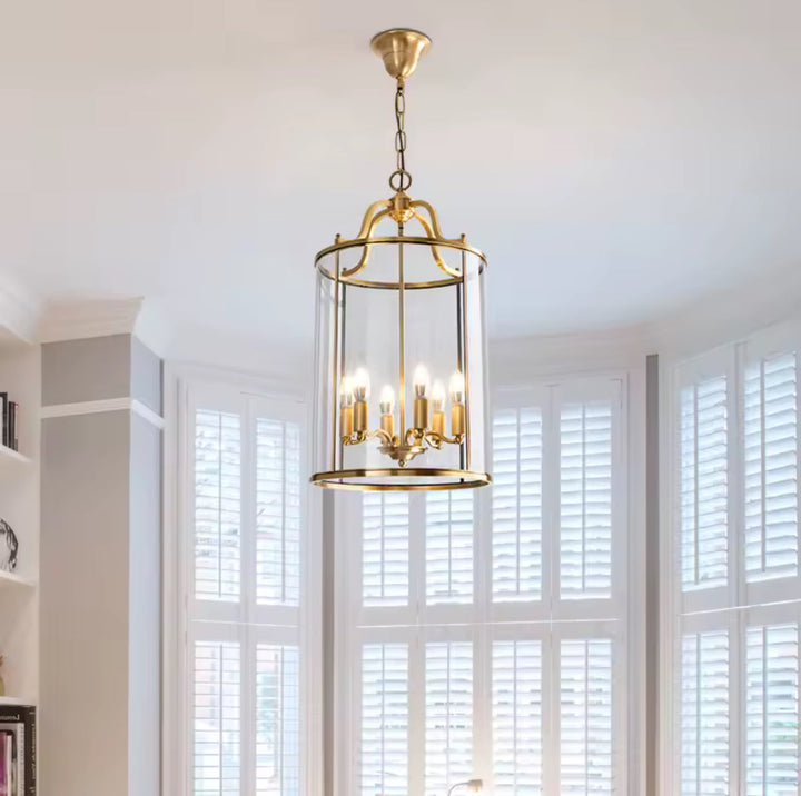Brass or Black Glass Pendant Chandelier