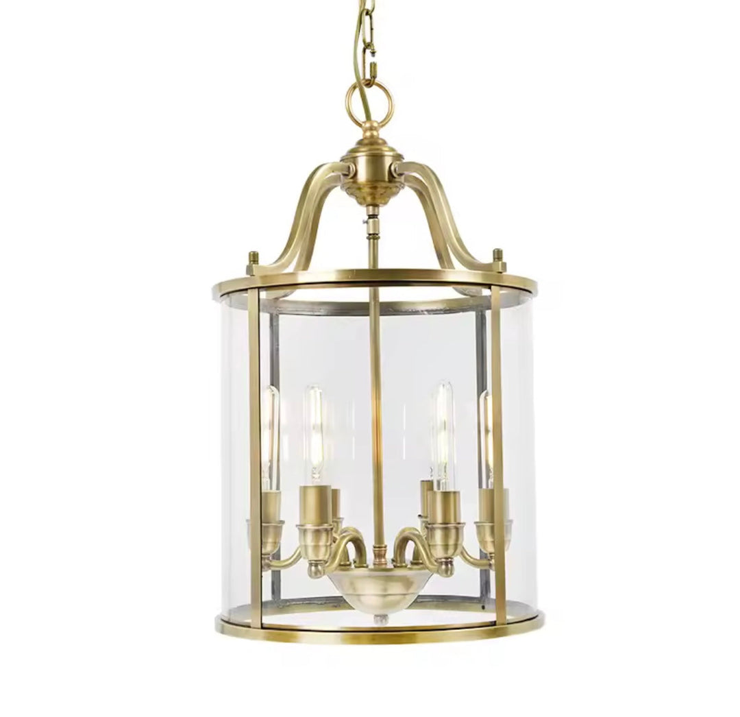 Brass or Black Glass Pendant Chandelier