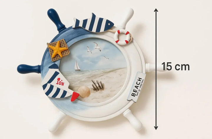 Mini Beach-Themed Ship Wheel Wall Decor - 15 cm Round Plaque