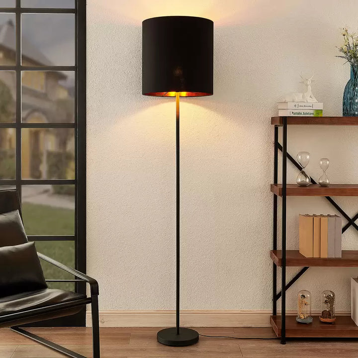 Modern Black Floor Lamp with Gold Interior Shade