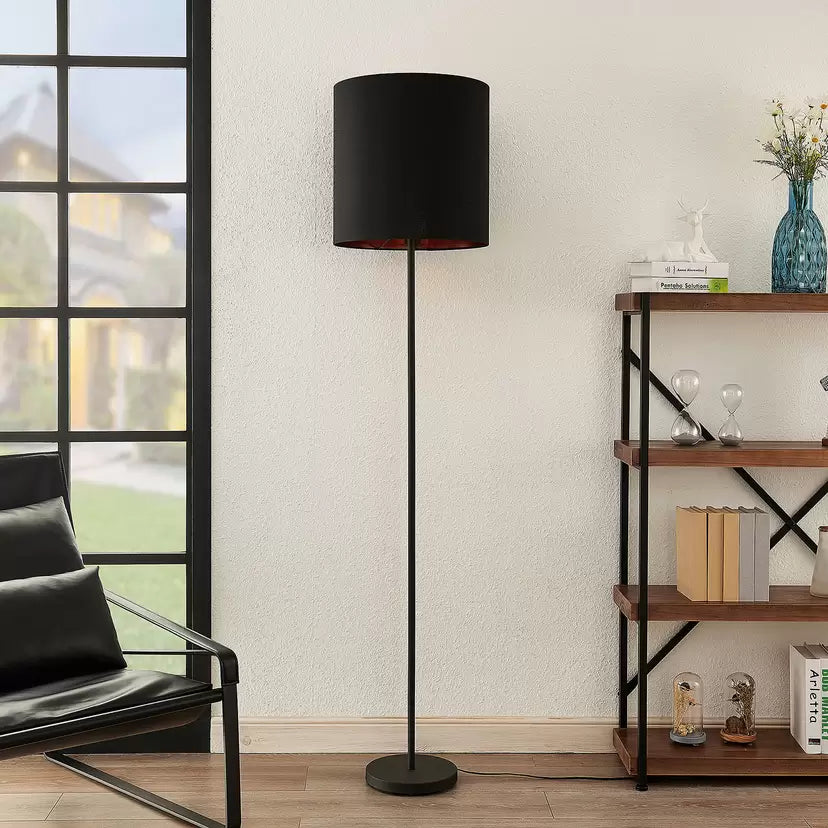 Modern Black Floor Lamp with Gold Interior Shade