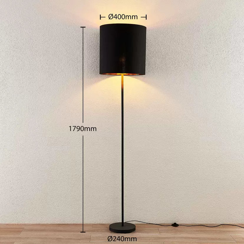 Modern Black Floor Lamp with Gold Interior Shade