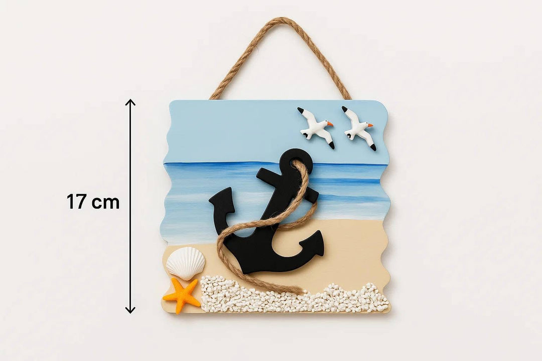 Beach Wall Hanging Plaque - Anchor, Seagulls & Coastal Scene