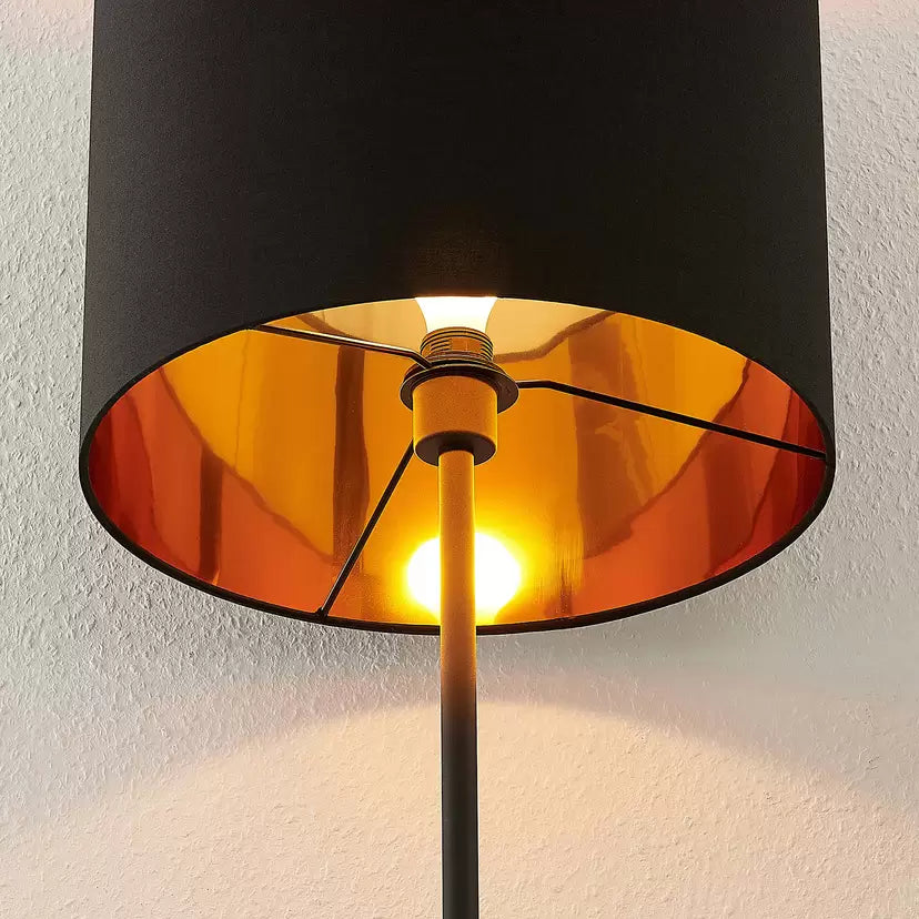 Modern Black Floor Lamp with Gold Interior Shade