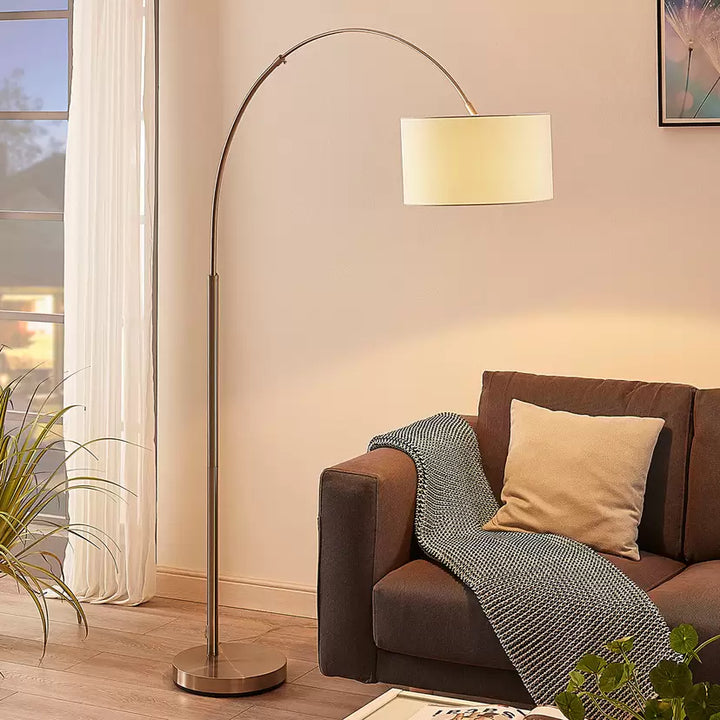 Modern Arc Floor Lamp with White Drum Shade