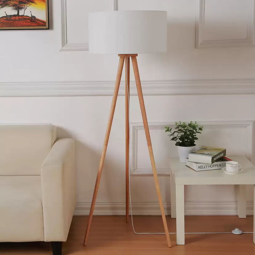 Scandinavian Tripod Floor Lamp with White Shade