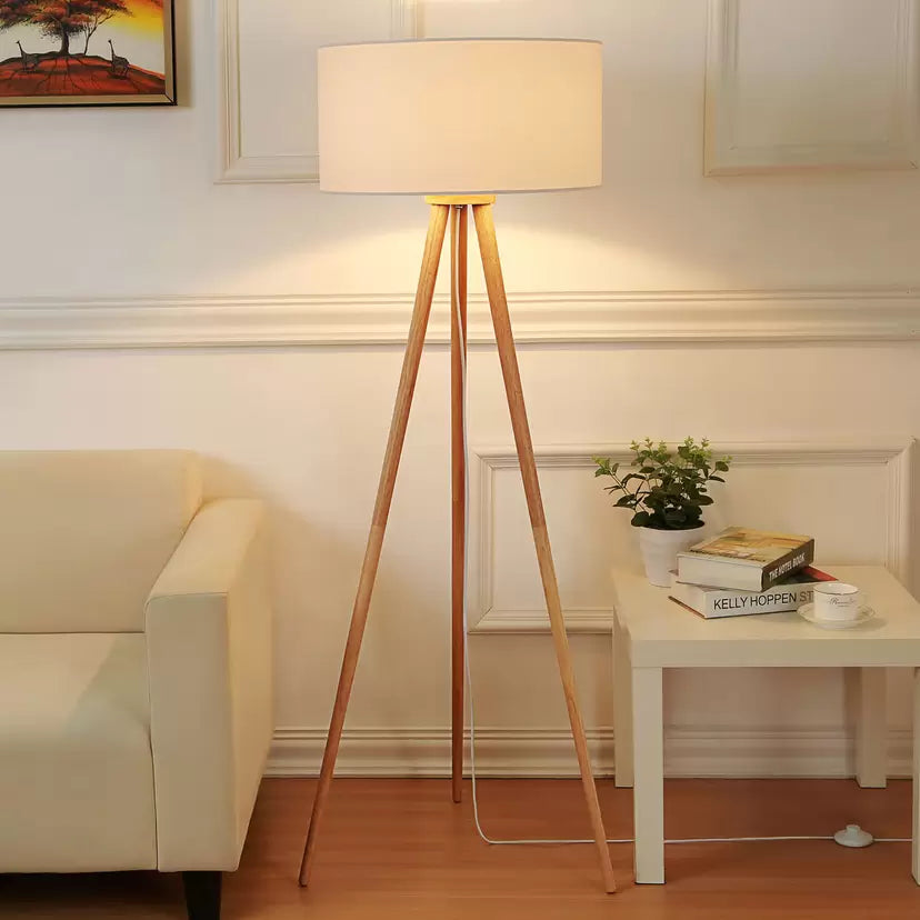 Scandinavian Tripod Floor Lamp with White Shade