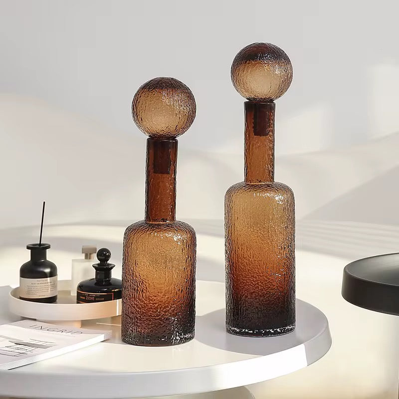 Amber Textured Glass Bottle Set