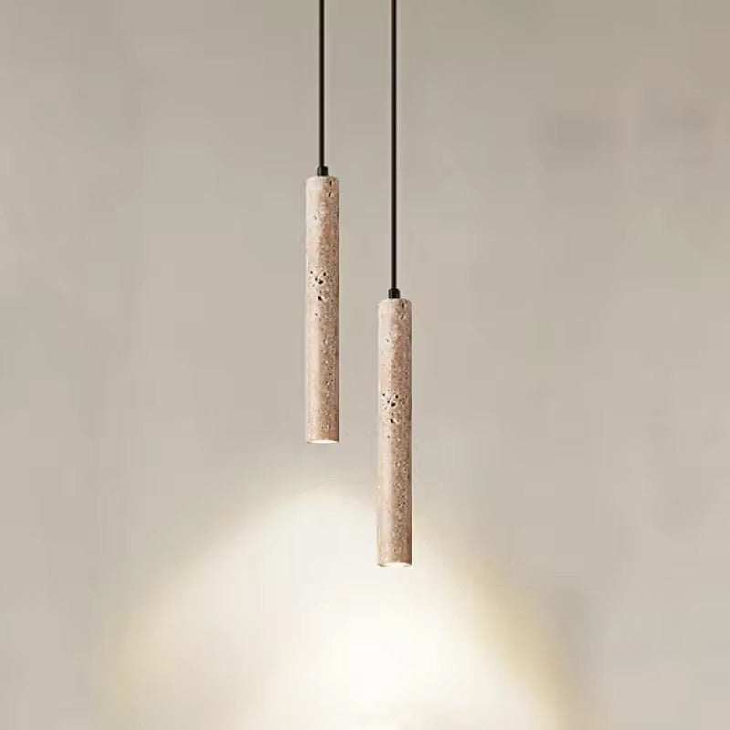 Travertine cylinder pendant light