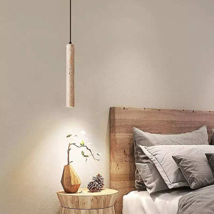 Travertine cylinder pendant light