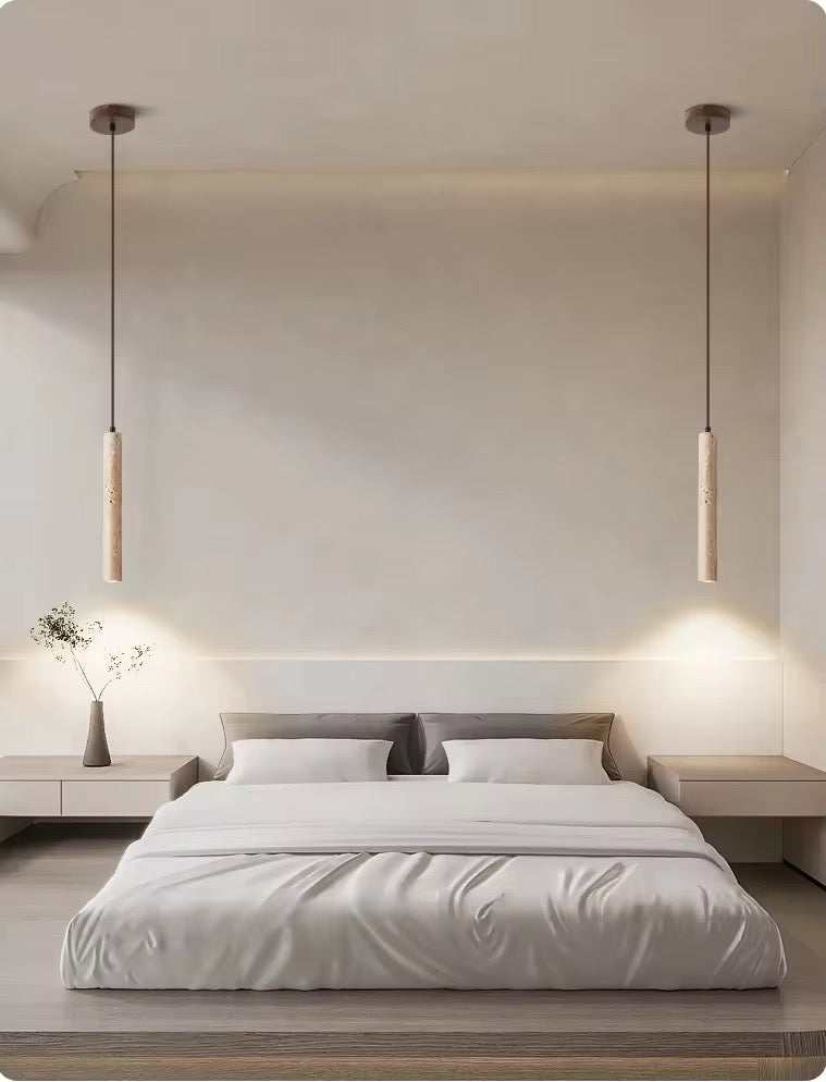 Travertine cylinder pendant light