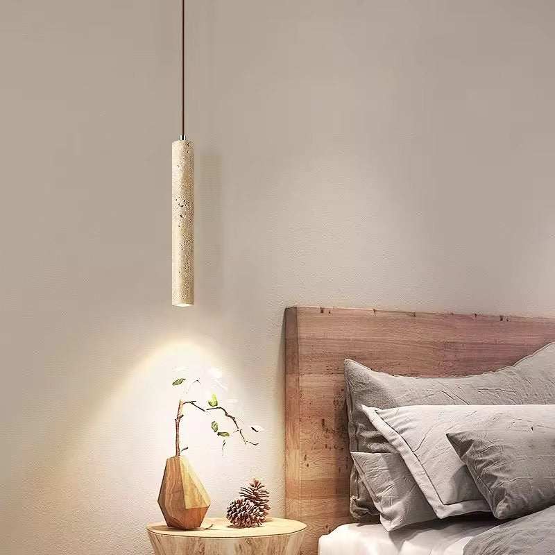 Travertine cylinder pendant light