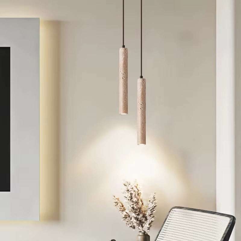Travertine cylinder pendant light
