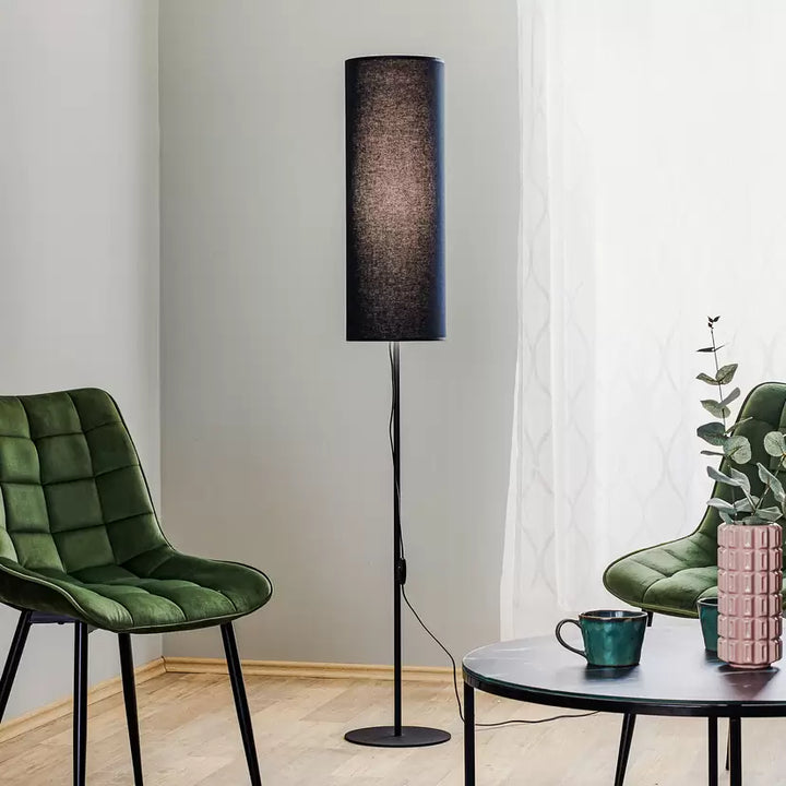 Modern Floor Lamp with Black Cylinder Shade and Slim Base