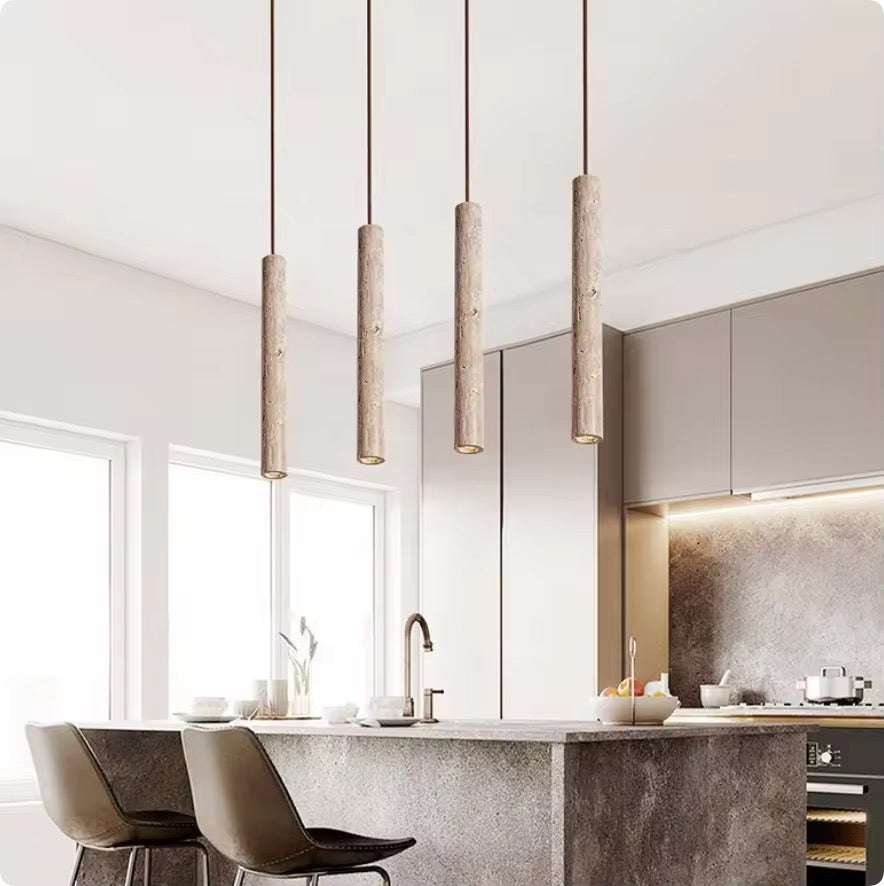 Travertine cylinder pendant light