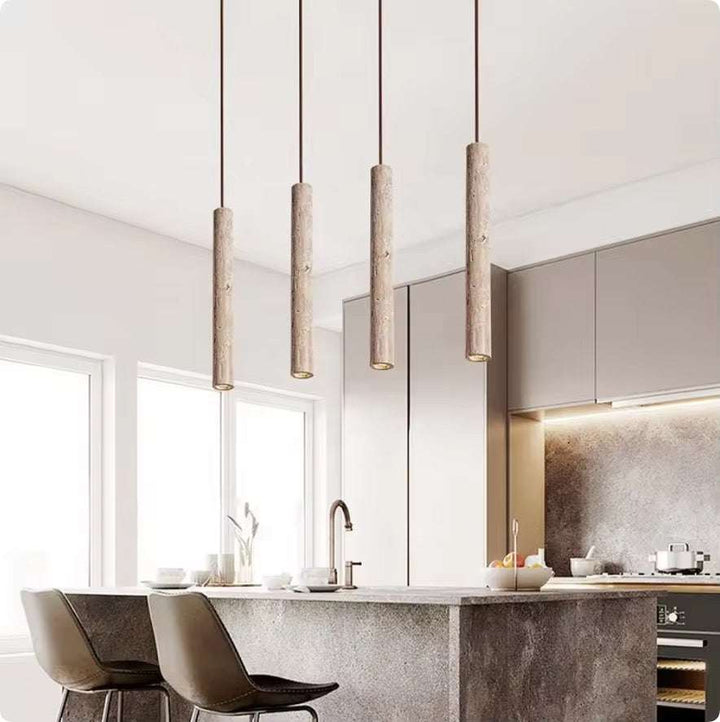 Travertine cylinder pendant light