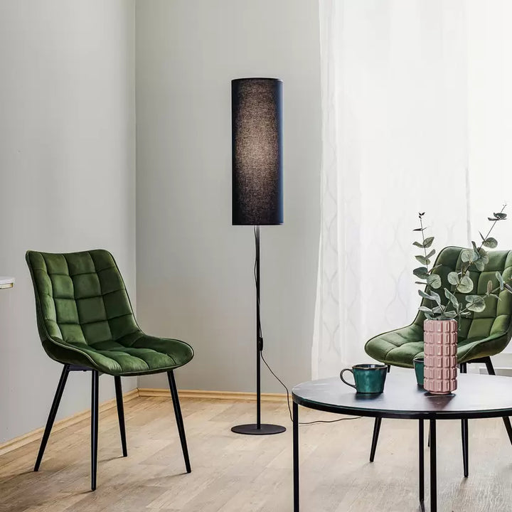 Modern Floor Lamp with Black Cylinder Shade and Slim Base