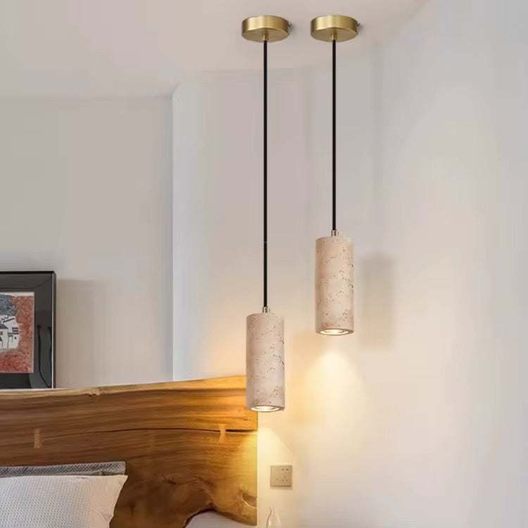 Travertine cylinder pendant light