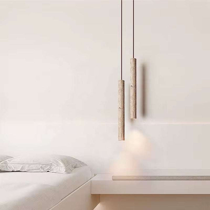 Travertine cylinder pendant light