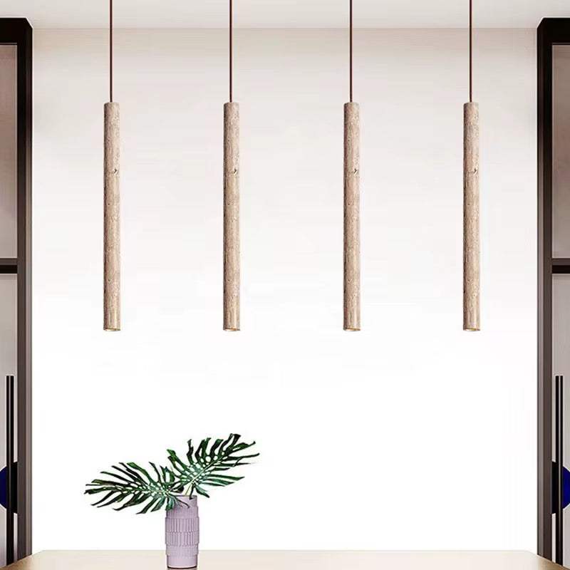 Travertine cylinder pendant light