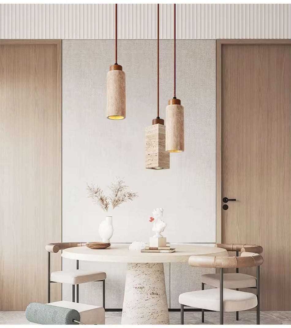 Minimal Travertine Cylinder Pendant