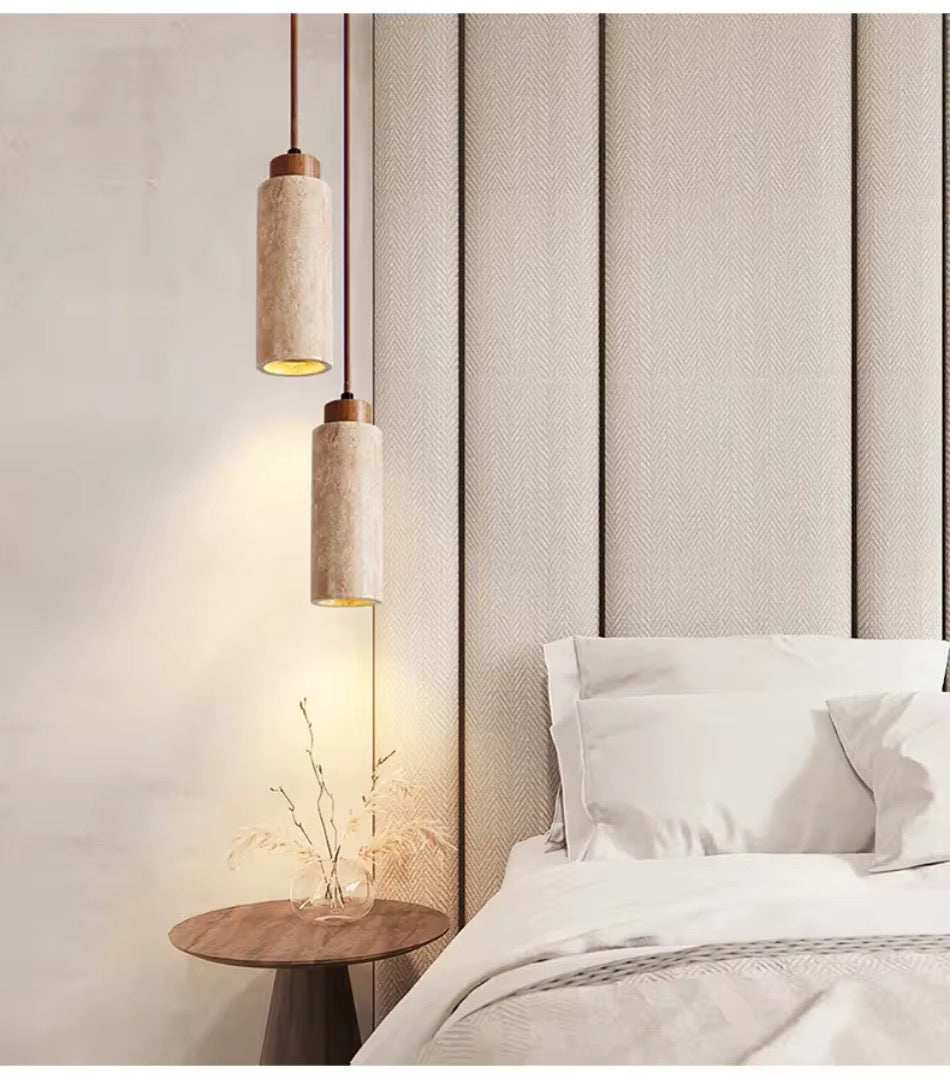 Minimal Travertine Cylinder Pendant