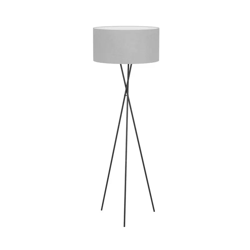 Modern Tripod Floor Lamp with Gray Shade and Black Frame