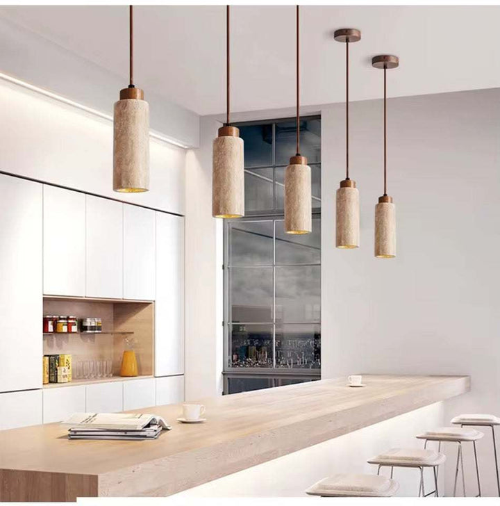 Minimal Travertine Cylinder Pendant