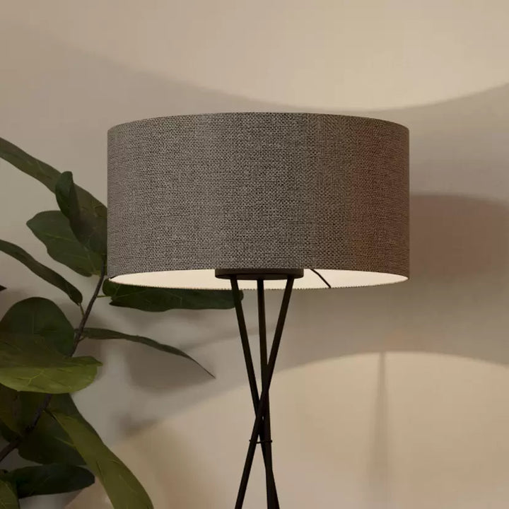 Modern Tripod Floor Lamp with Gray Shade and Black Frame