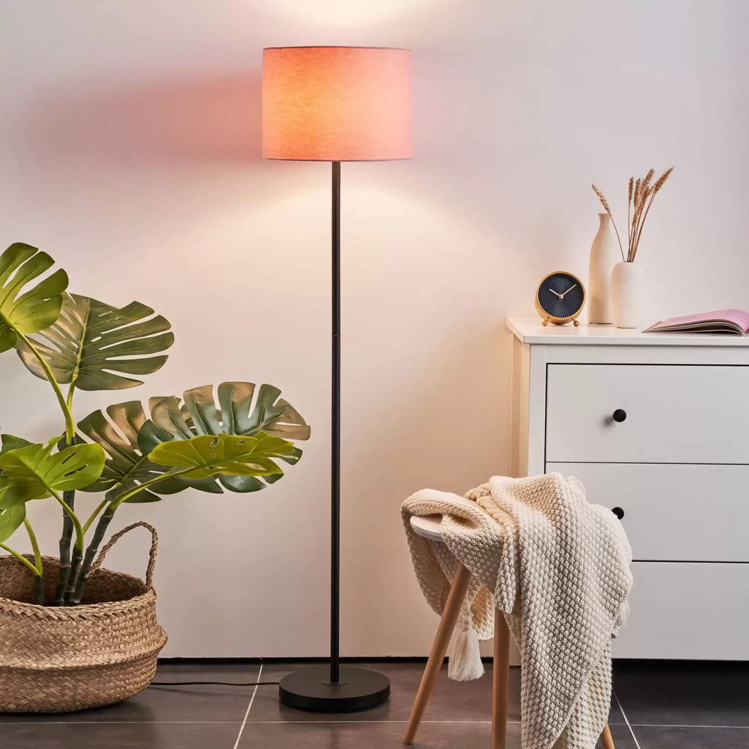 Modern Floor Lamp with PINK Shade and Black Base