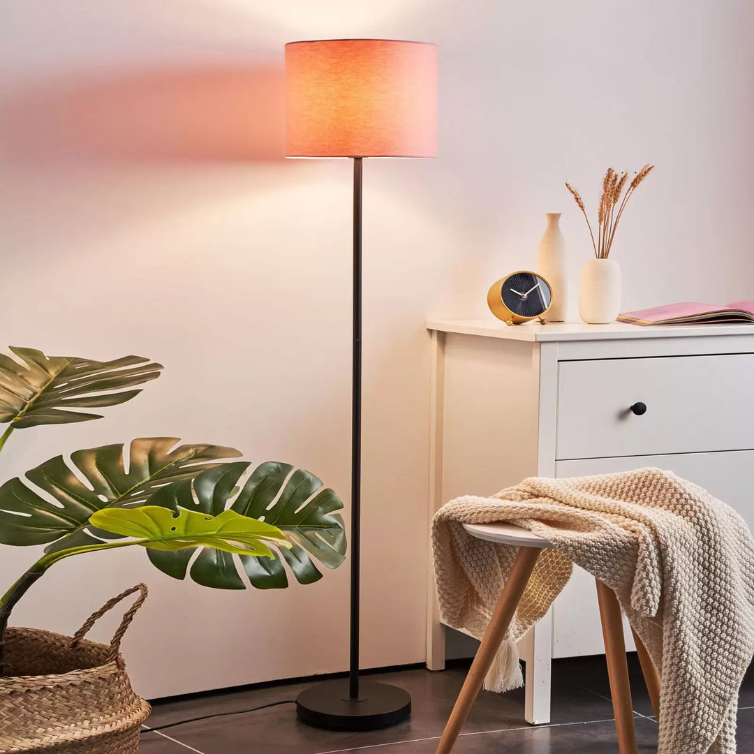 Modern Floor Lamp with PINK Shade and Black Base