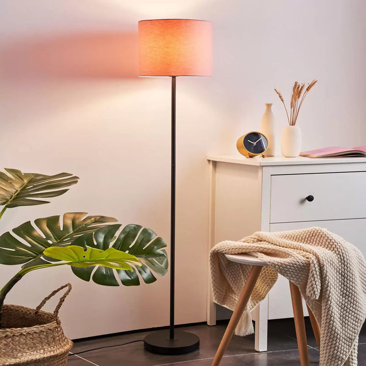 Modern Floor Lamp with PINK Shade and Black Base